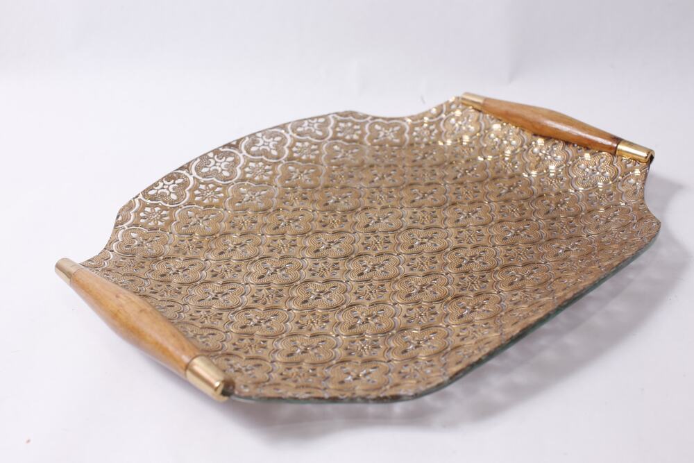 MCM Georges Briard Tray with Gold Embossed Pattern on Glass 12" ~ 260718-SM 1299